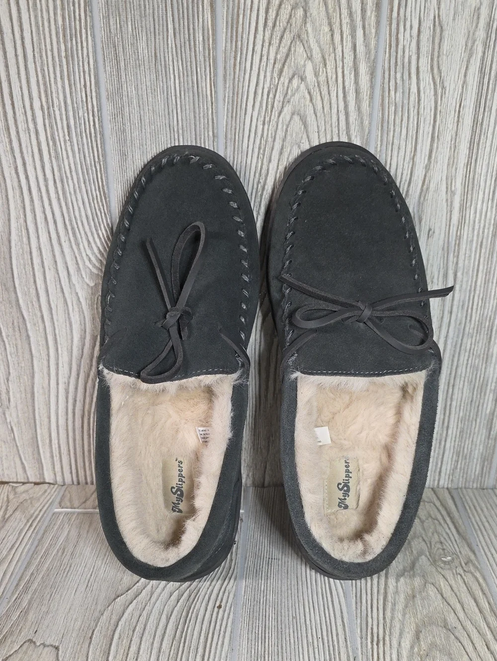 MySlippers by MyPillow Men's Charcoal Suede Faux Fur Lined  Moccasin Slippers